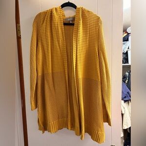 Women's Mustard Yellow Open-Front Hooded Cardigan
